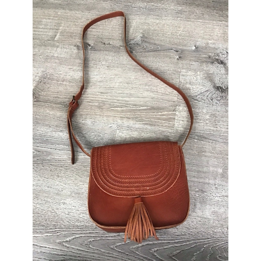 Lucky Brand Brown Leather Crossbody Bag Saddle Design Full Leather Vintage